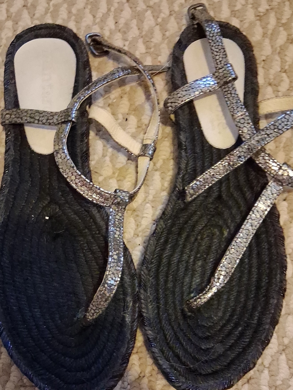 Women's Mint And Rose Silver Sparkle Strappy Flat Sandals 39 Spain